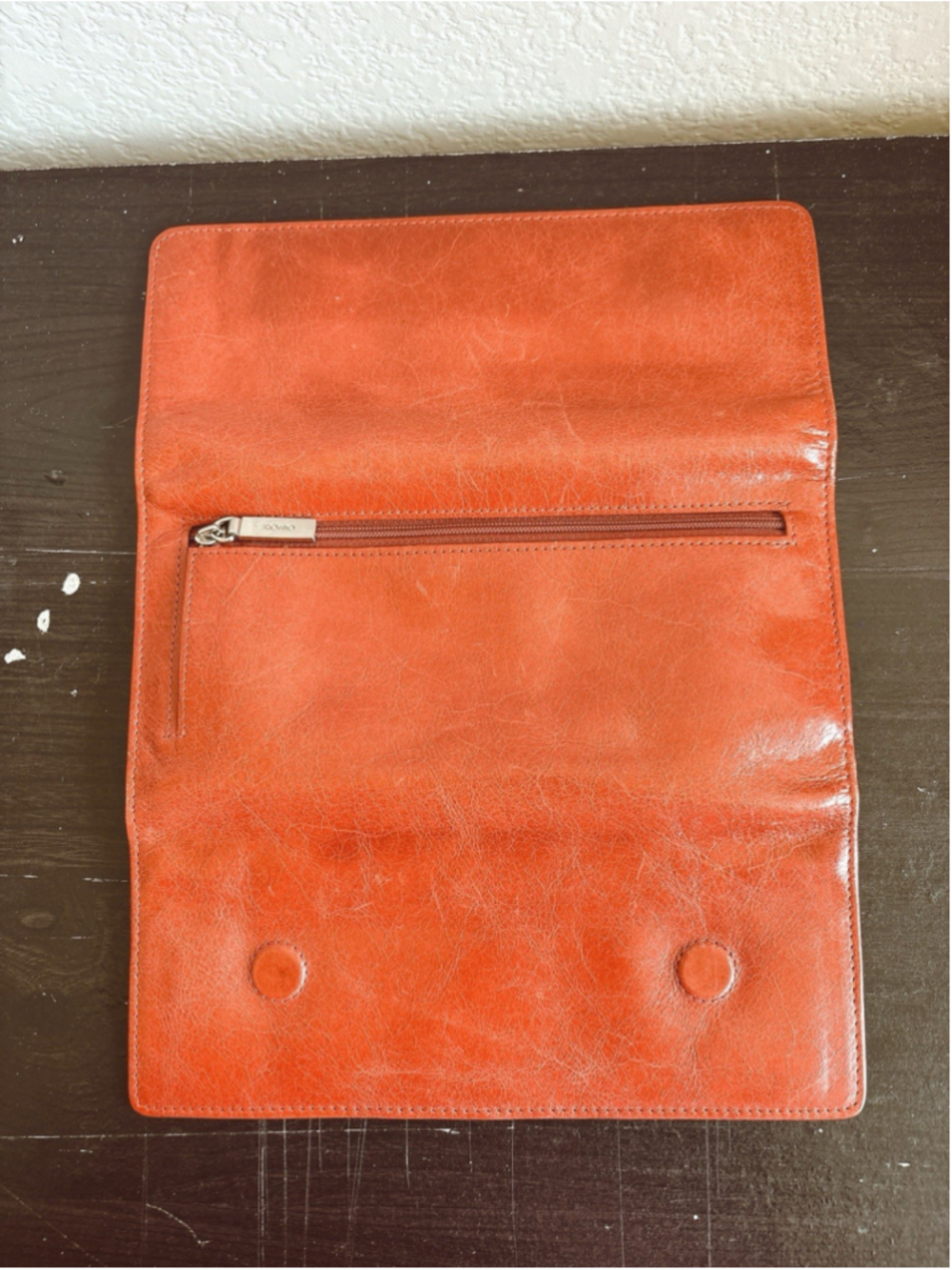 Hobo International Sadie Trifold Wallet Burnt Orange Paisley Lining Snap - Picture 8 of 8